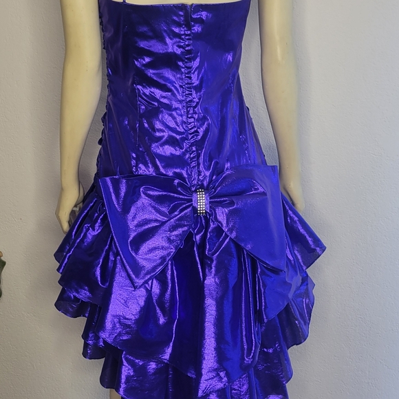 Vintage 80s Purple Lame Party Dress - Picture 5 of 8